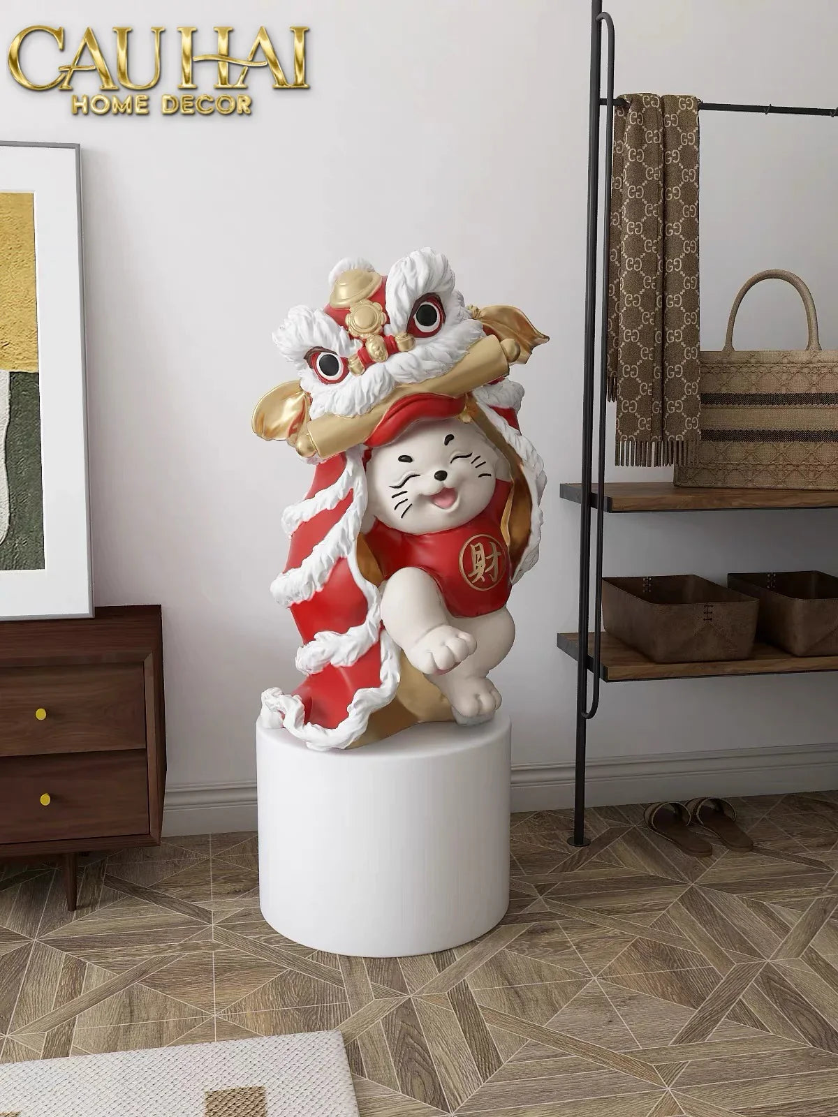 Tết Couture - Tượng Mèo Tam Kim Lân H75-CẬU HAI HOME DECOR