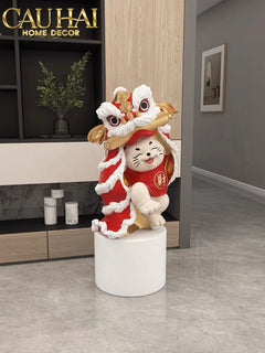 Tết Couture - Tượng Mèo Tam Kim Lân H75-CẬU HAI HOME DECOR