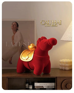 Tết Couture - Tượng Ngựa Nhung Đỏ Hồng Mã Nguyên Bảo Red Velvet Lucky Horse-CẬU HAI HOME DECOR