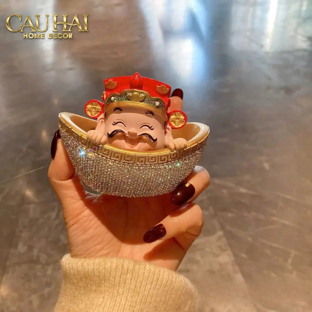 Tết Couture - Tượng Thần Tài Prosperity Embrace Car Bobblehead Figurine-CẬU HAI HOME DECOR