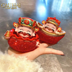 Tết Couture - Tượng Thần Tài Prosperity Embrace Car Bobblehead Figurine-CẬU HAI HOME DECOR