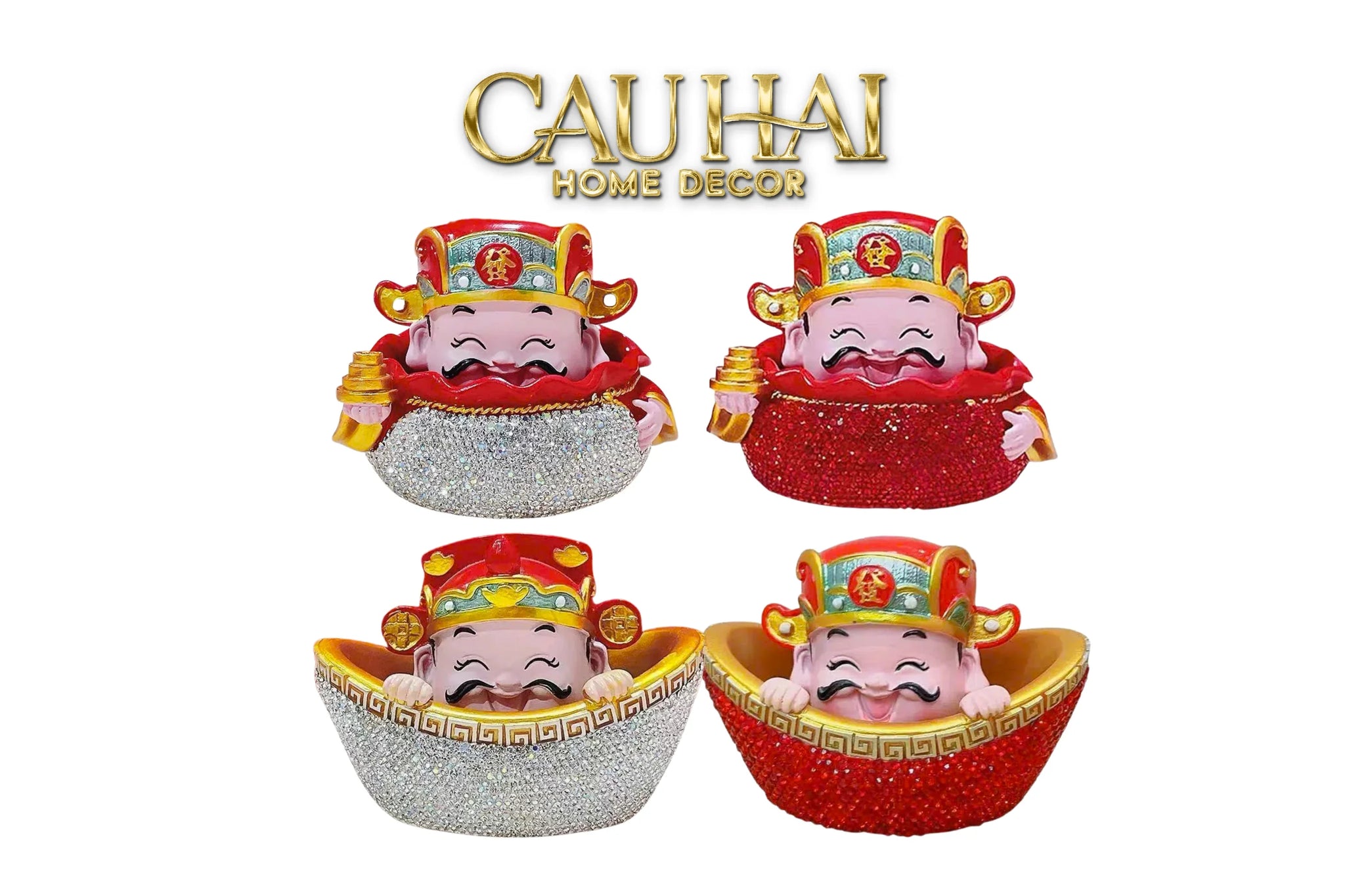 Tết Couture - Tượng Thần Tài Prosperity Embrace Car Bobblehead Figurine-CẬU HAI HOME DECOR