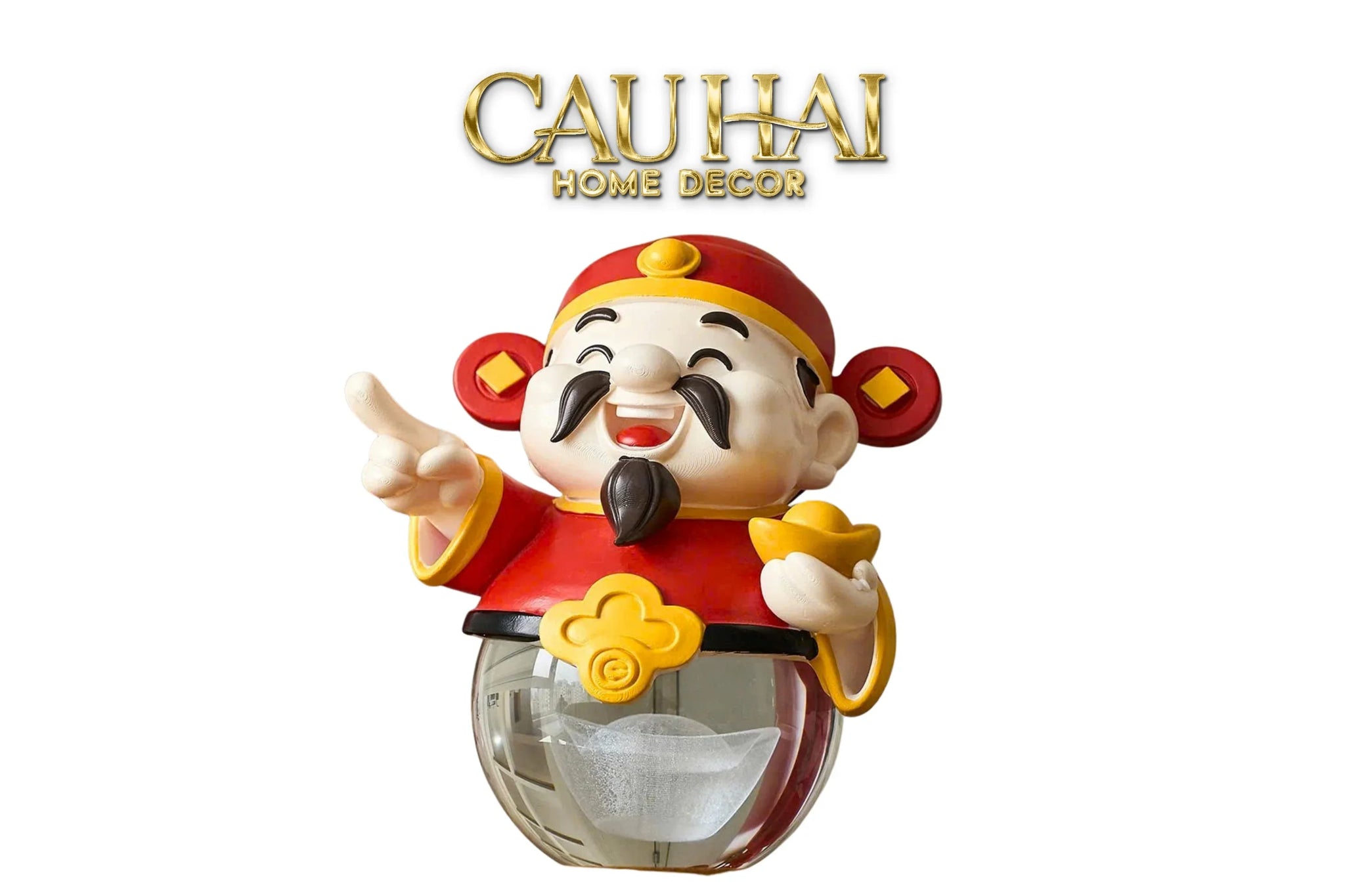 Tết Couture - Tượng Thần Tài Quả Cầu Pha Lê Cristalleries Bonheur · Deity of Fortune-CẬU HAI HOME DECOR