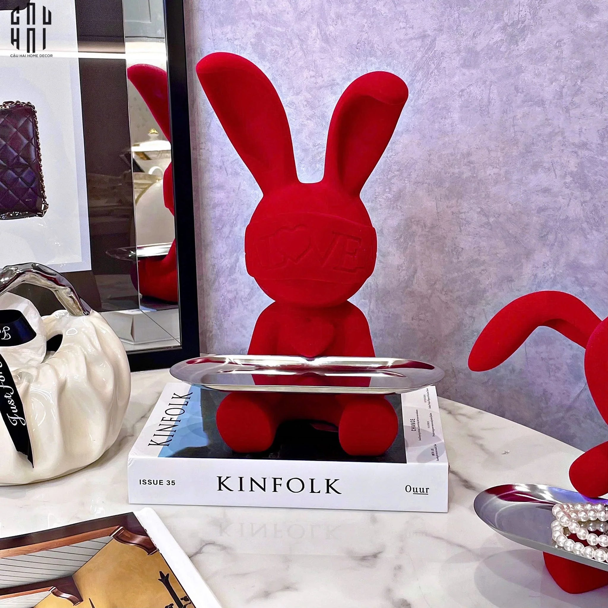 Tết Couture - Tượng Thỏ Figurine Red Velvet Bunny Lapin Welcome Home H33 - CẬU HAI HOME DECOR