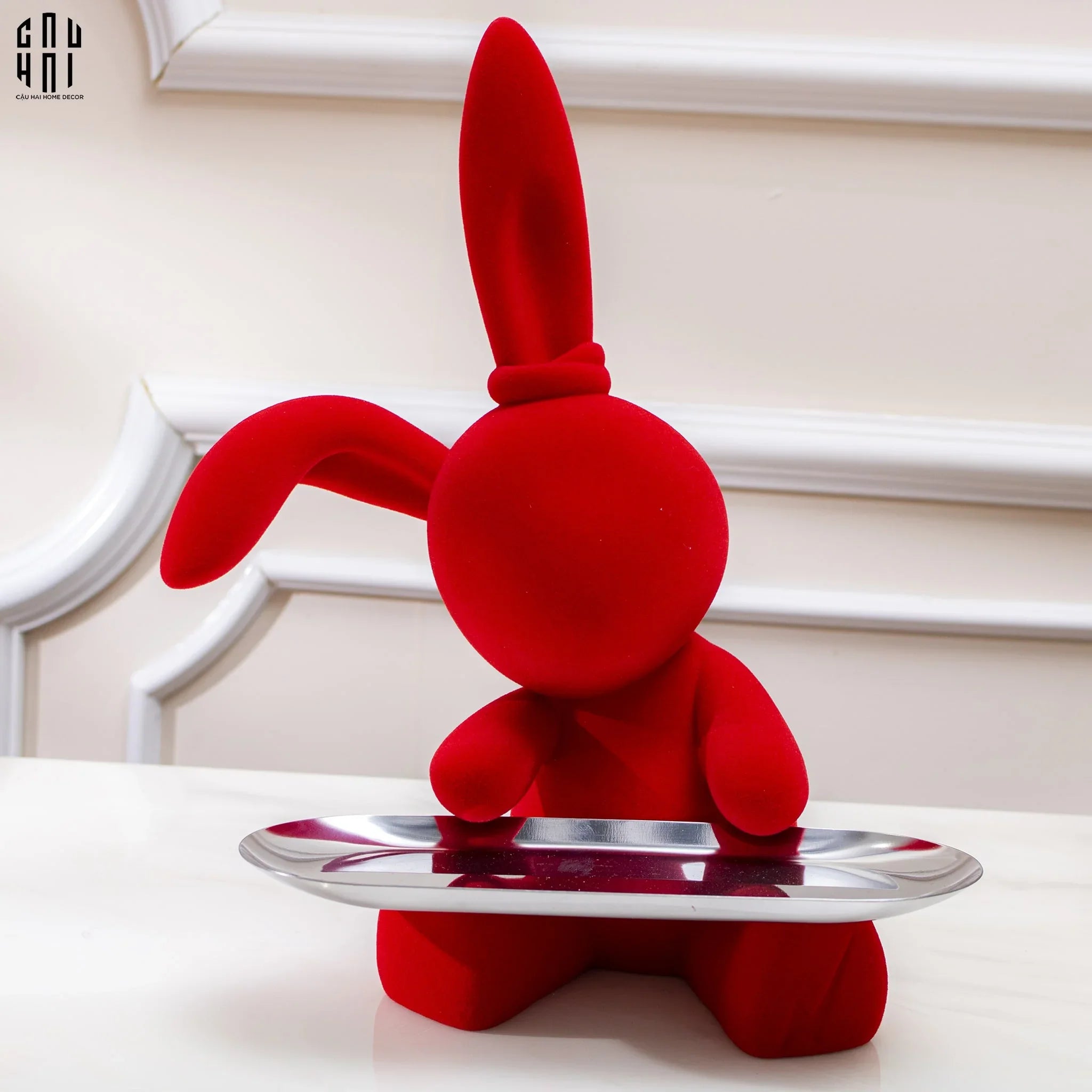 Tết Couture - Tượng Thỏ Figurine Rouge Velour Joli Lapin H30 - CẬU HAI HOME DECOR