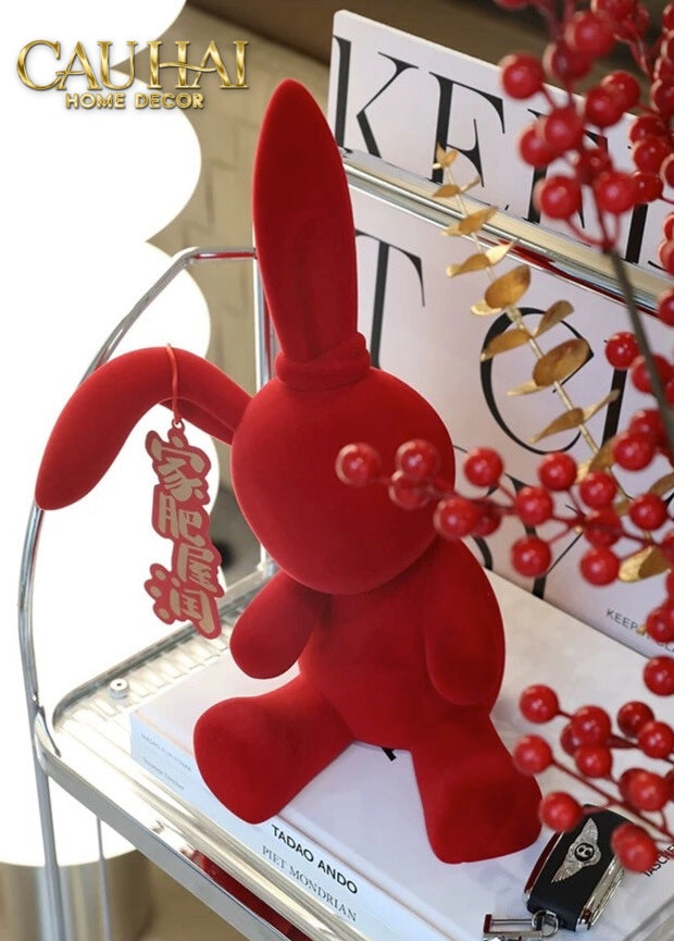 Tết Couture - Tượng Thỏ Figurine Rouge Velour Joli Lapin H30 - CẬU HAI HOME DECOR