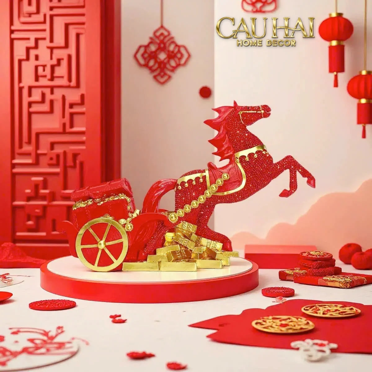 Tết Couture - Tượng Xe Ngựa Đính Kim Cương Kim Nguyên Bảo Gift Box-CẬU HAI HOME DECOR