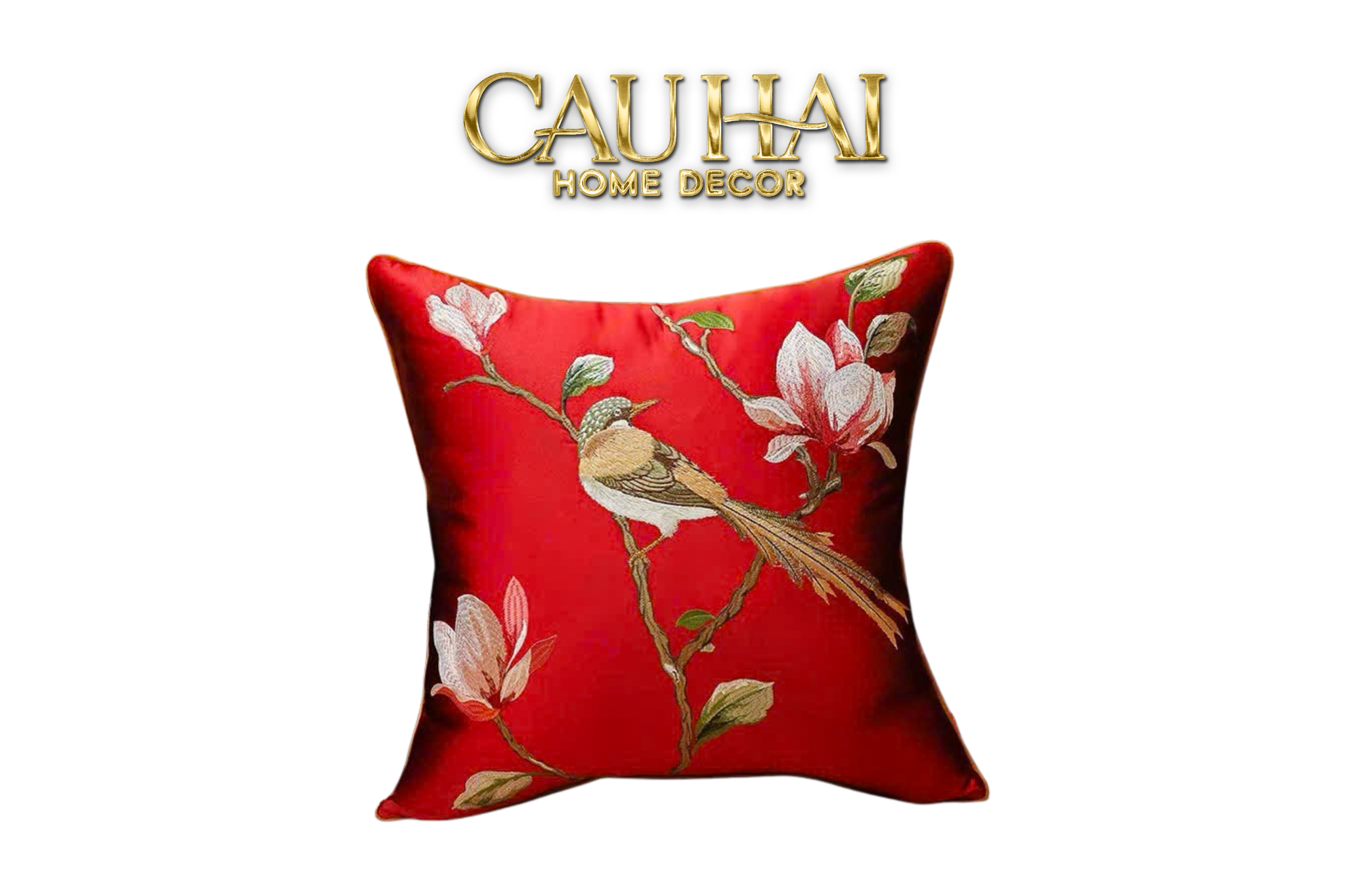 Tết Couture - Vỏ Gối Lụa Thêu Hỷ Tường Điểu 45 - CẬU HAI HOME DECOR