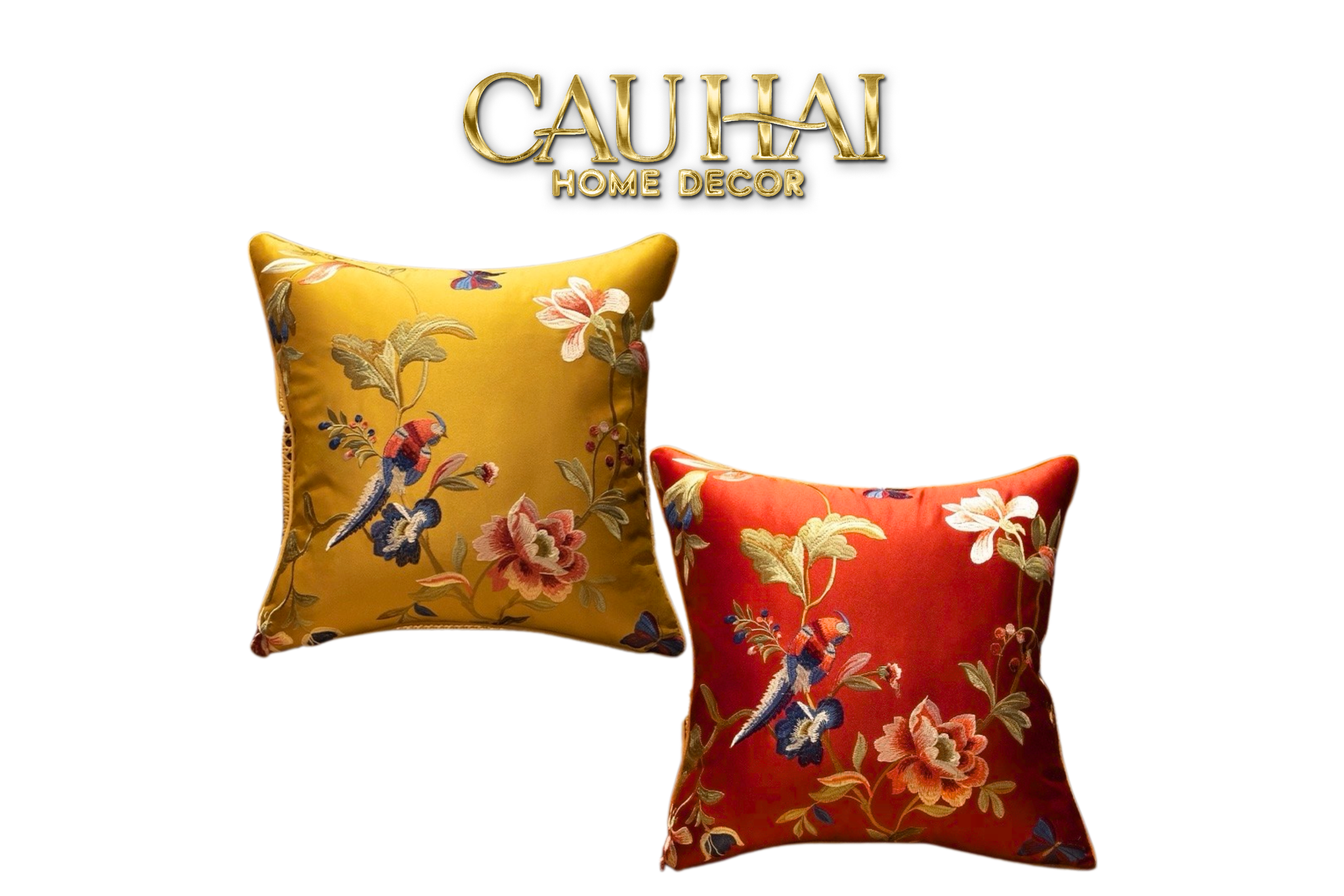 Tết Couture - Vỏ Gối Lụa Thêu Kim/ Hỷ Nhã Cầm 45 - CẬU HAI HOME DECOR