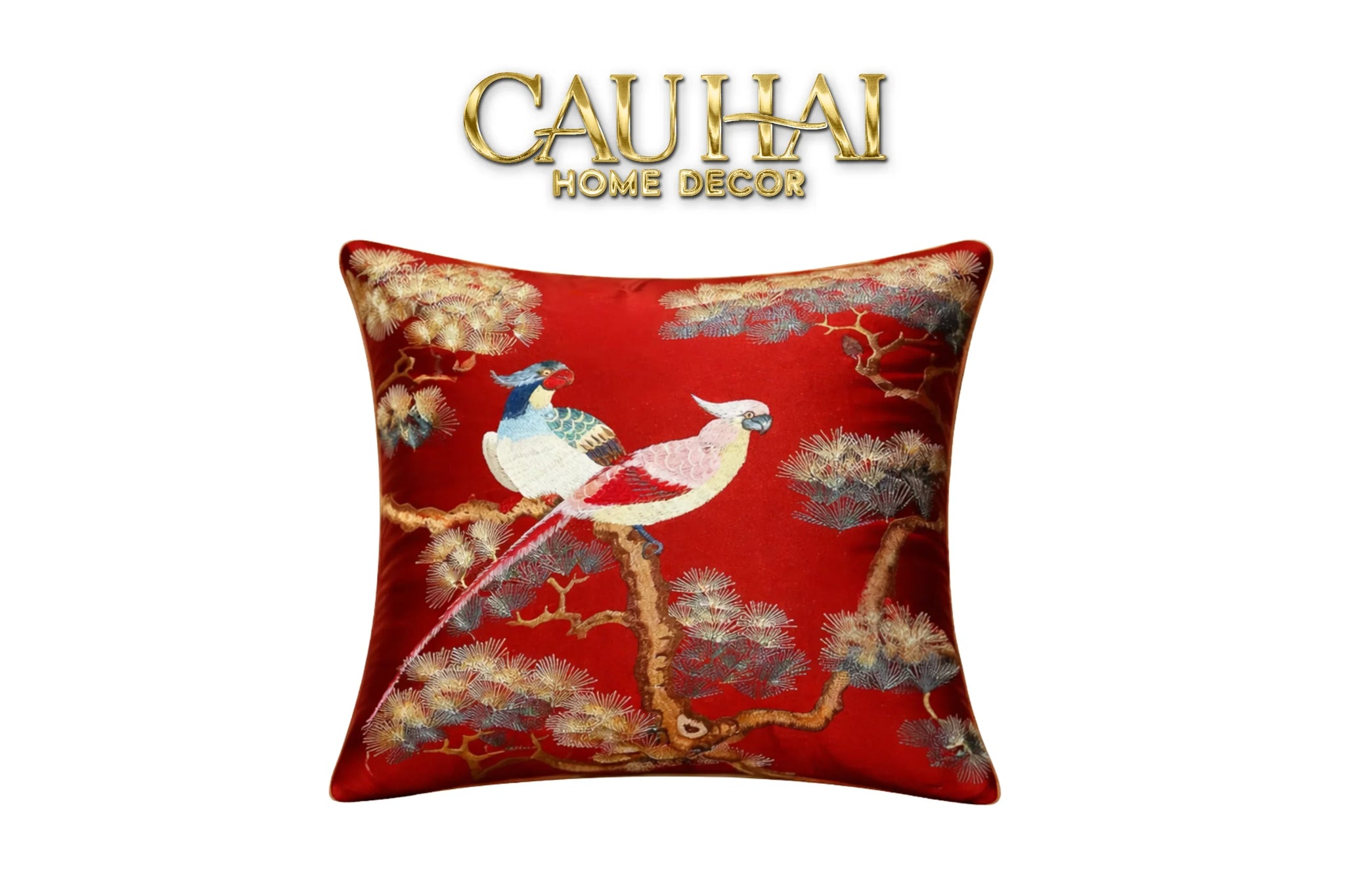 Tết Couture - Vỏ Gối Lụa Thêu Kim /Hỷ Song Thuỵ Nghinh Tân 45-CẬU HAI HOME DECOR