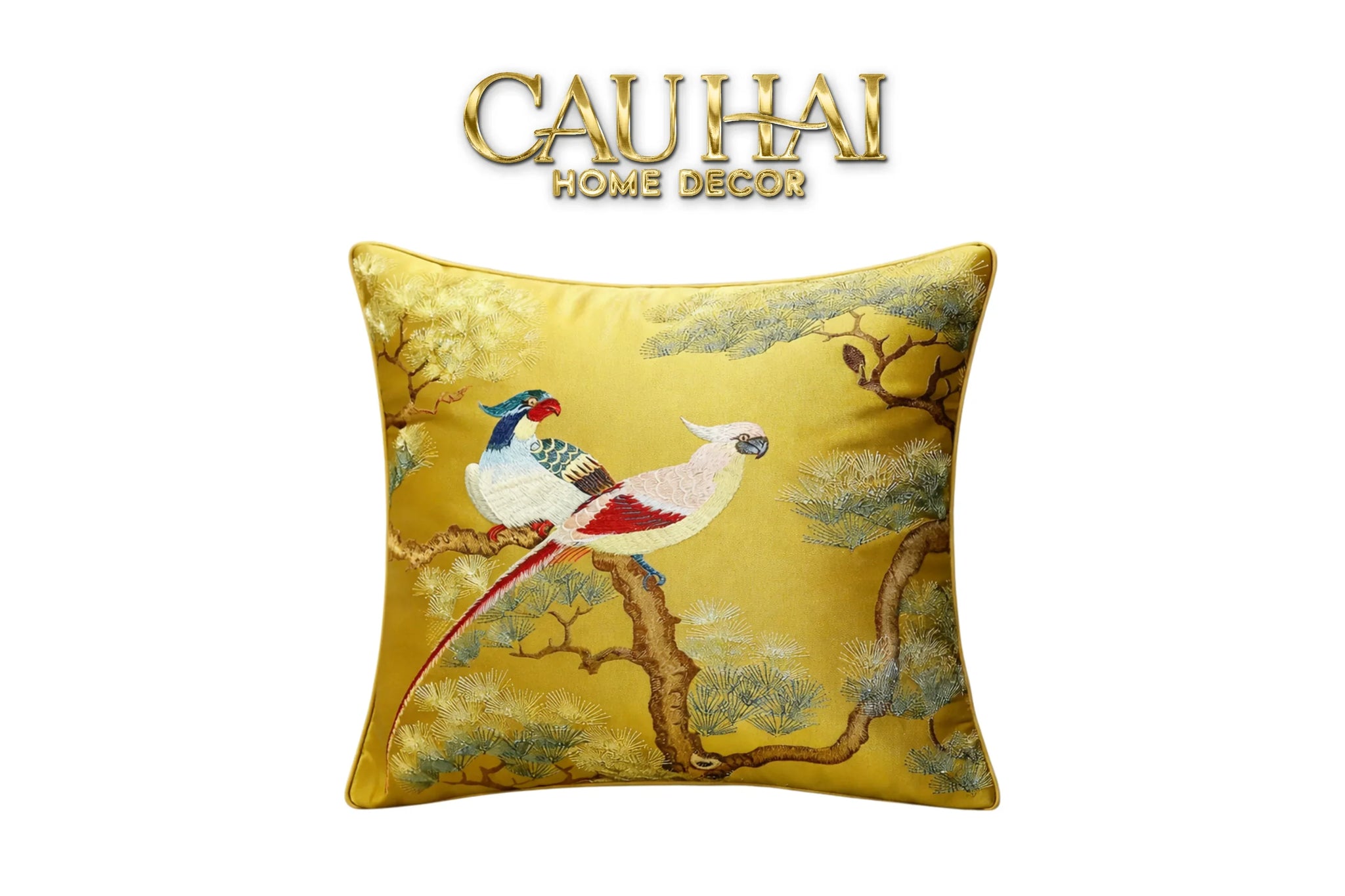 Tết Couture - Vỏ Gối Lụa Thêu Kim /Hỷ Song Thuỵ Nghinh Tân 45-CẬU HAI HOME DECOR
