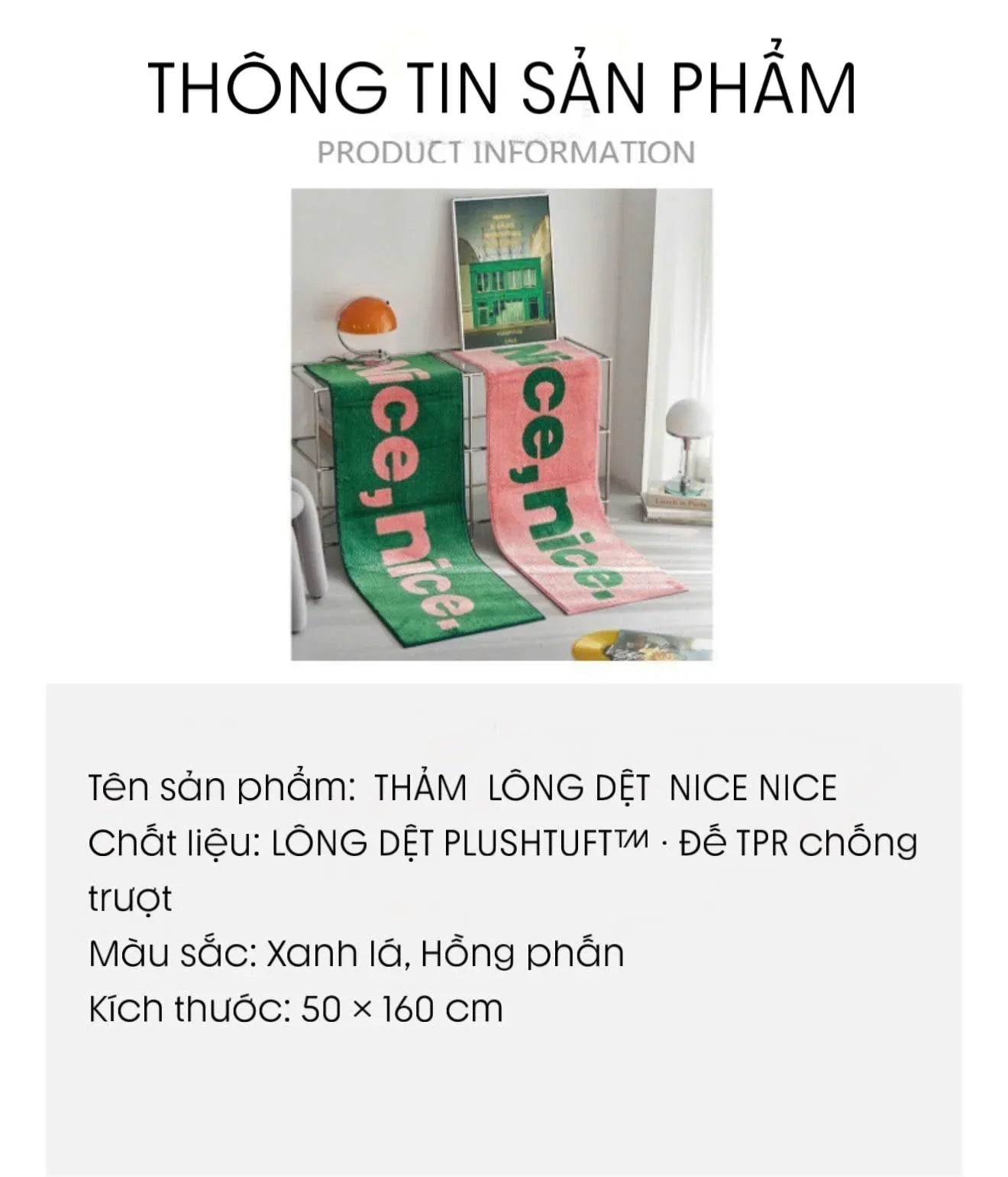 THẢM BED SỢI DỆT 50X160 - NICE & NICE - CẬU HAI HOME DECOR