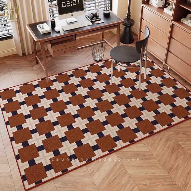 THẢM BED NHUNG BỈ 80X160 BRUN ROYALE GRID - CẬU HAI HOME DECOR