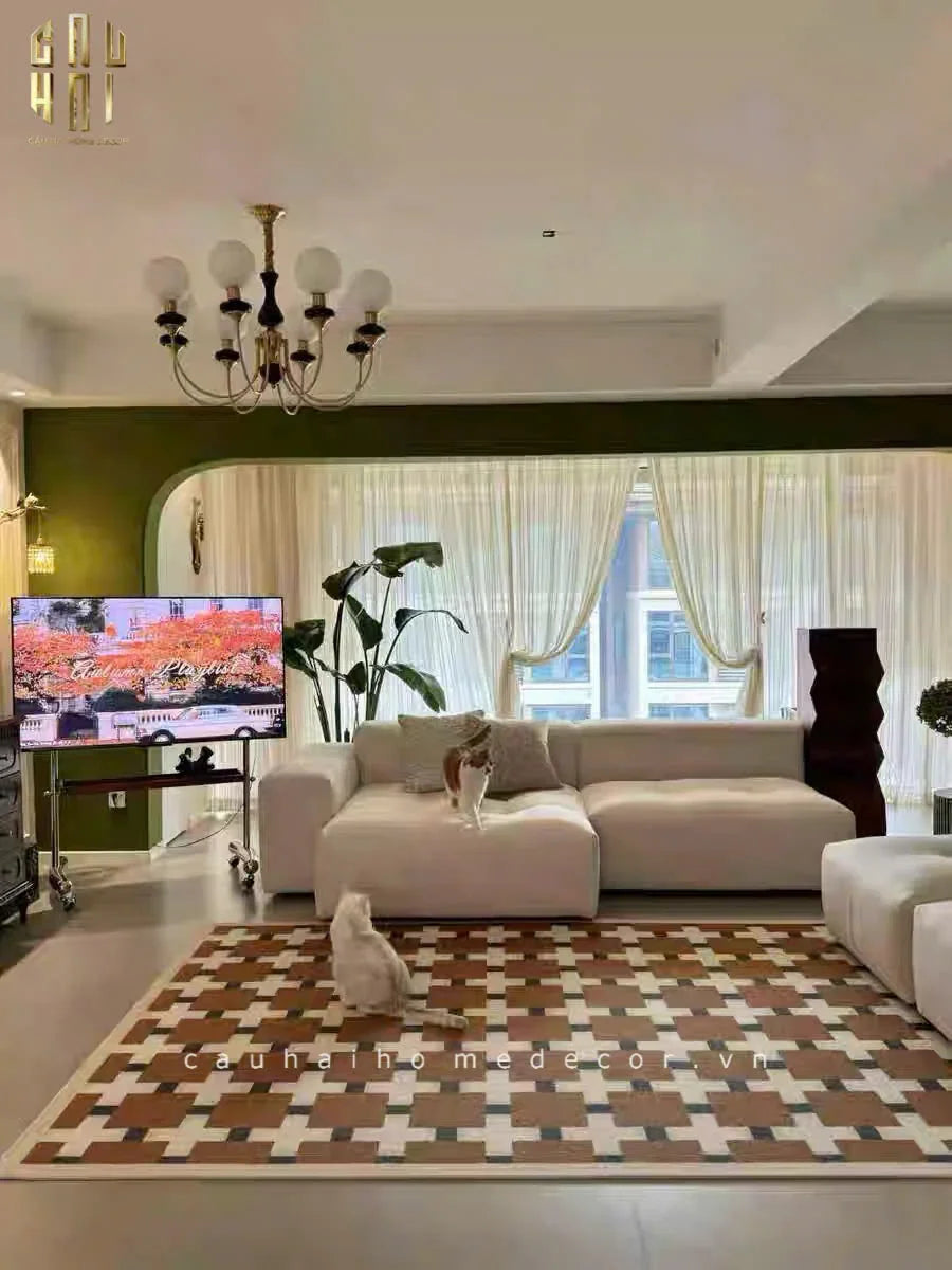 THẢM BED NHUNG BỈ 80X160 BRUN ROYALE GRID - CẬU HAI HOME DECOR