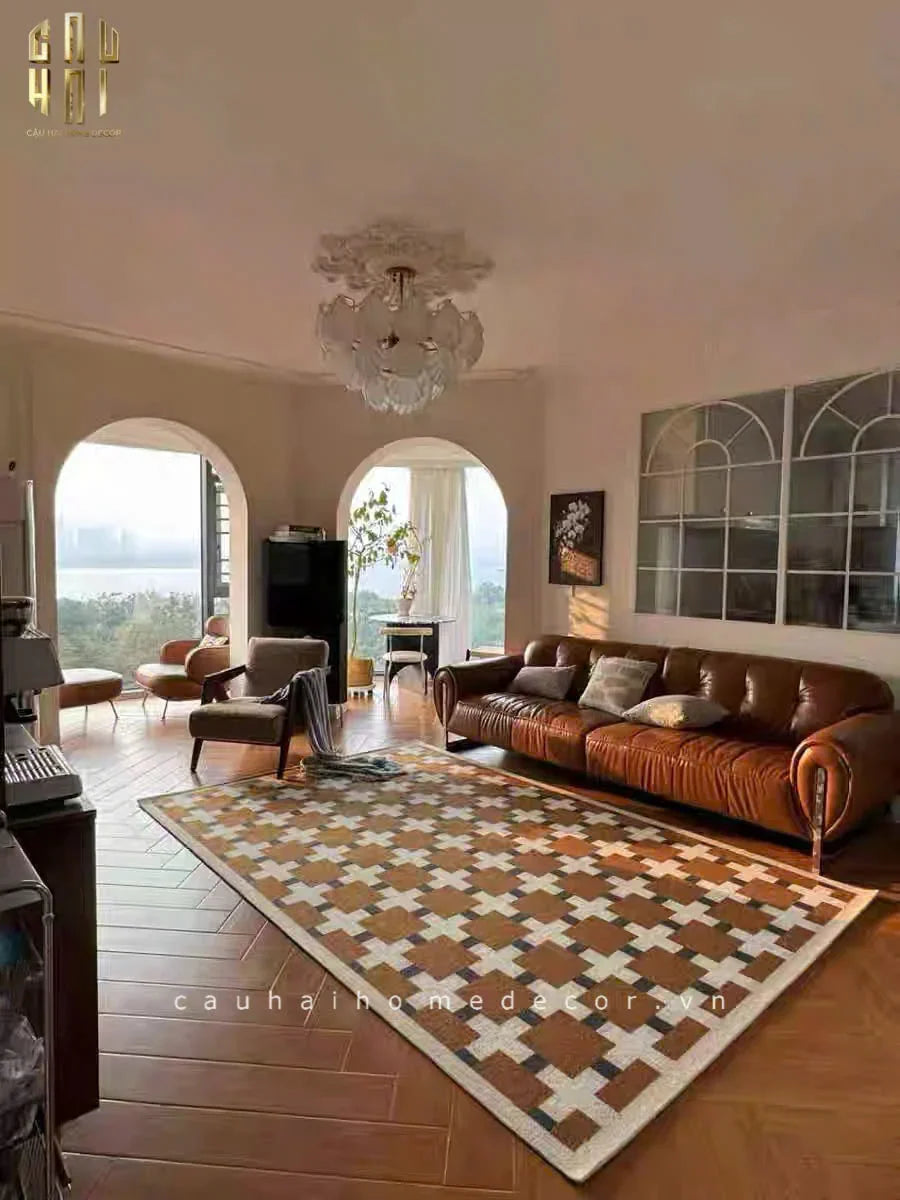 THẢM BED NHUNG BỈ 80X160 BRUN ROYALE GRID - CẬU HAI HOME DECOR