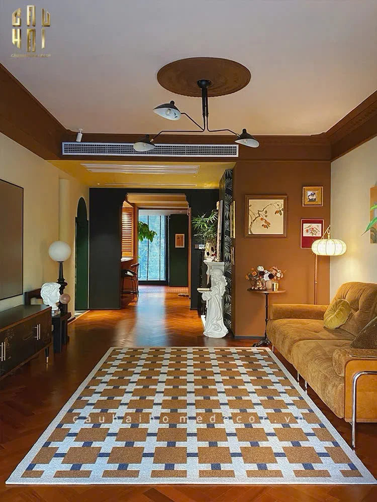 THẢM BED NHUNG BỈ 80X160 BRUN ROYALE GRID - CẬU HAI HOME DECOR