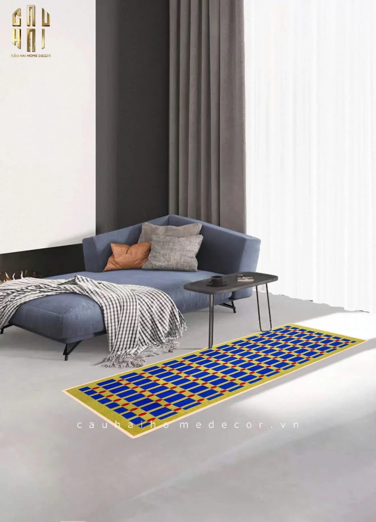 THẢM BED NHUNG BỈ 80X160 MONDRIAN DOTS - CẬU HAI HOME DECOR