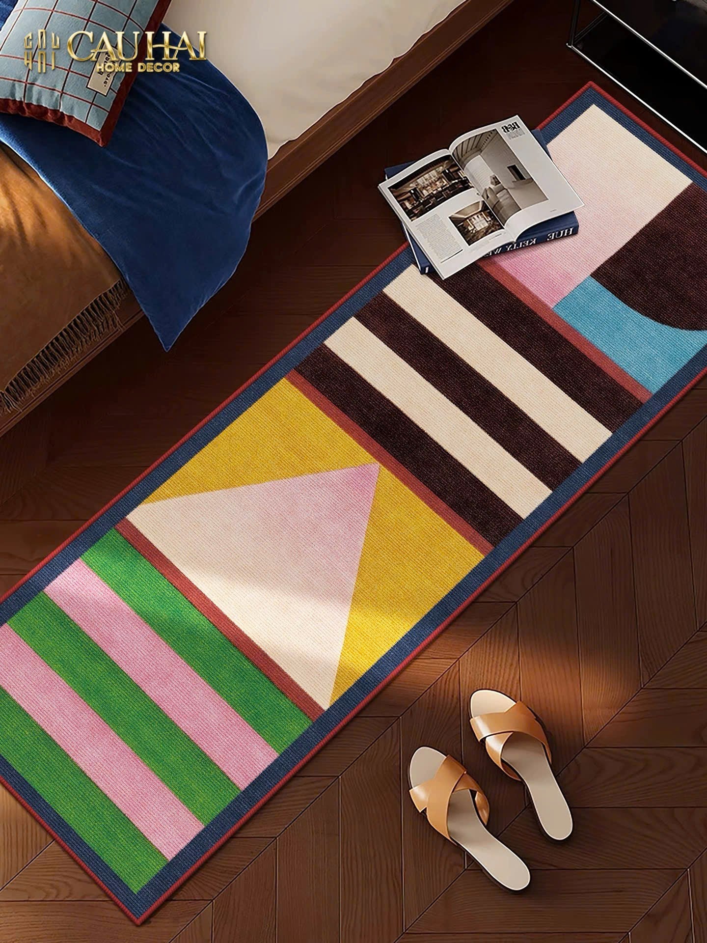 THẢM BED NHUNG BỈ 80x160 - POPART GEOMETRIC - CẬU HAI HOME DECOR