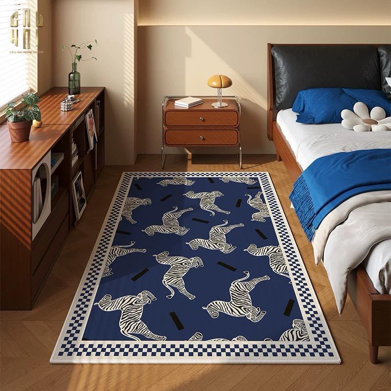 THẢM BED NHUNG BỈ 80X160 - ZEBRA DANCE - DARK NAVY - CẬU HAI HOME DECOR