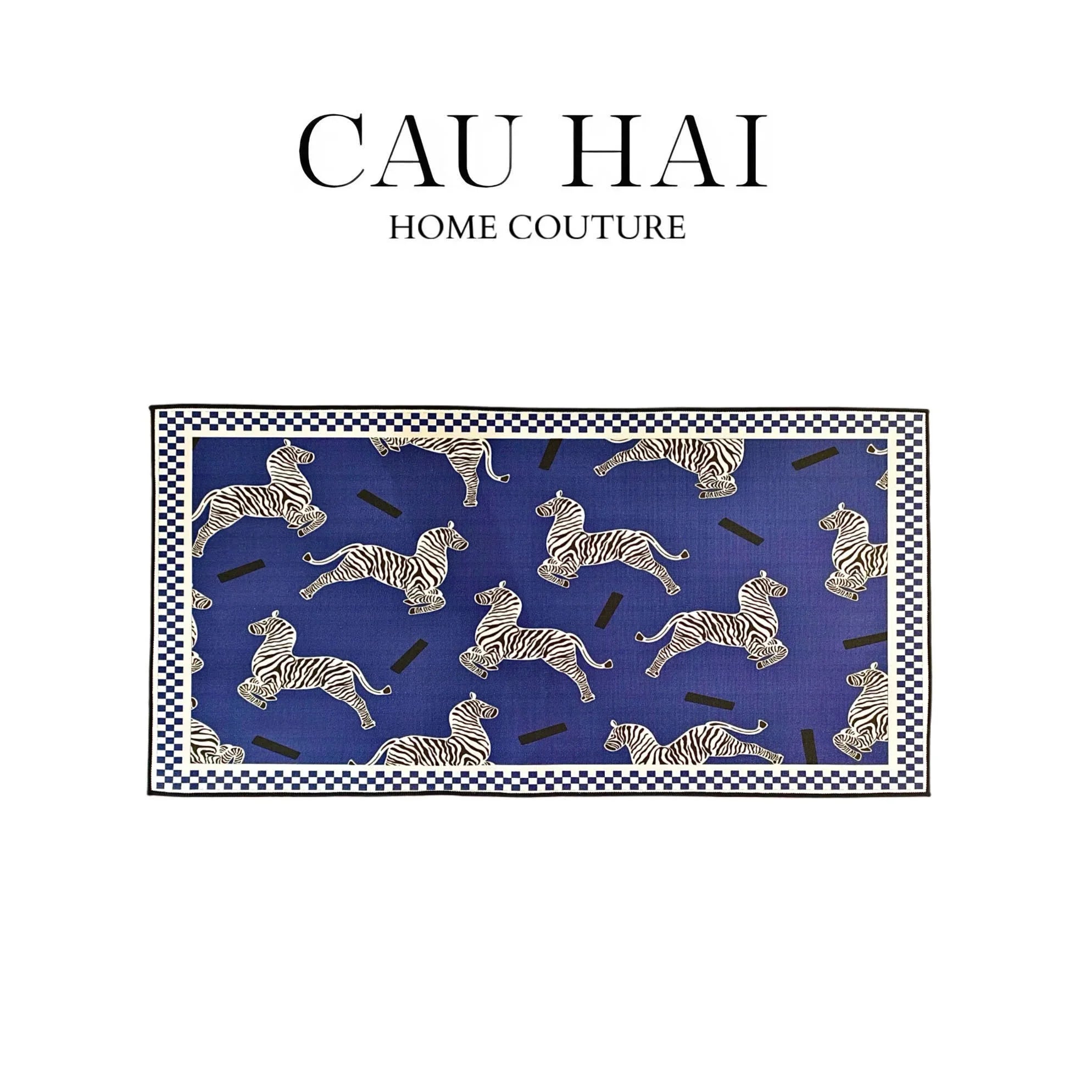 Thảm Bed Nhung Bỉ 80X160 - Zebra Dance - Dark Navy-CẬU HAI HOME DECOR