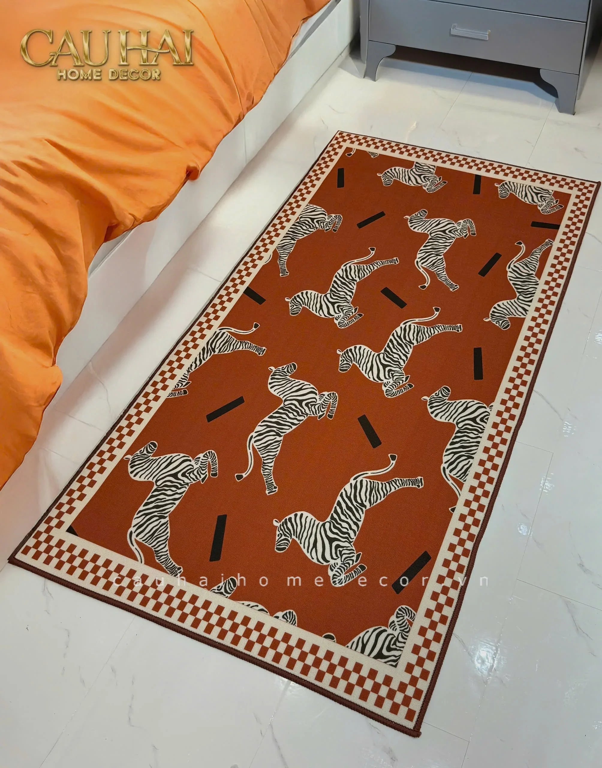 THẢM BED NHUNG BỈ 80X160 - ZEBRA DANCE - SIENNA - CẬU HAI HOME DECOR