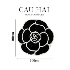 Thảm Bed Tròn Dệt Kim Hoa Trà Đen D100 Camélia Noir-CẬU HAI HOME DECOR