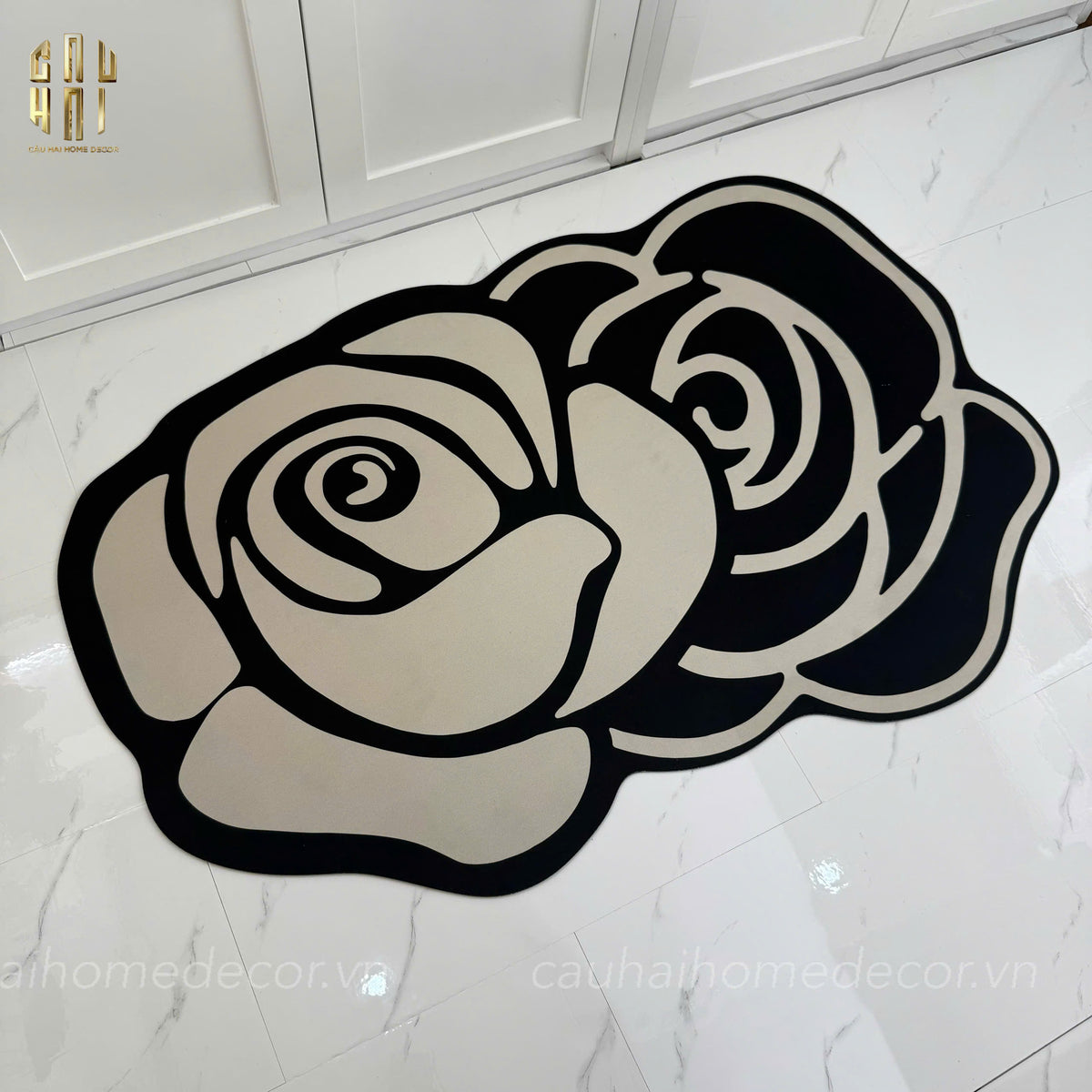 Thảm Bed Tròn Dệt Kim Hoa Trà Đen D100 Camélia Noir-THẢM TRÒN - THẢM BED-Đối tác tại Trung Quốc theo từng đơn đặt hàng-CẬU HAI HOME DECOR