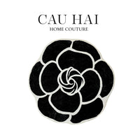 Thảm Bed Tròn Dệt Kim Hoa Trà Đen D100 Camélia Noir-CẬU HAI HOME DECOR