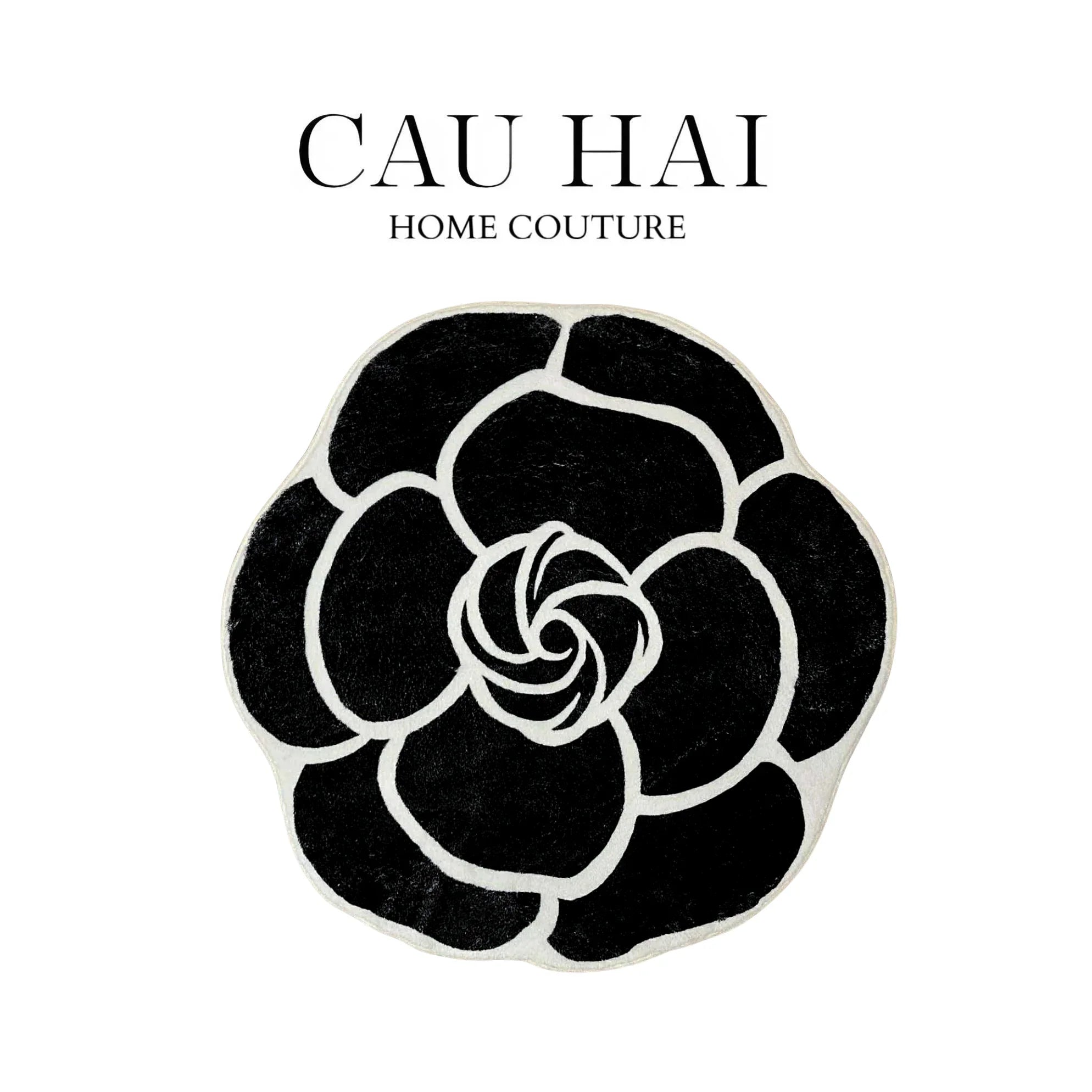 Thảm Bed Tròn Dệt Kim Hoa Trà Đen D100 Camélia Noir-CẬU HAI HOME DECOR