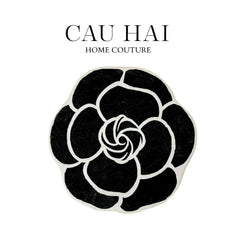 Thảm Bed Tròn Dệt Kim Hoa Trà Đen D100 Camélia Noir-CẬU HAI HOME DECOR