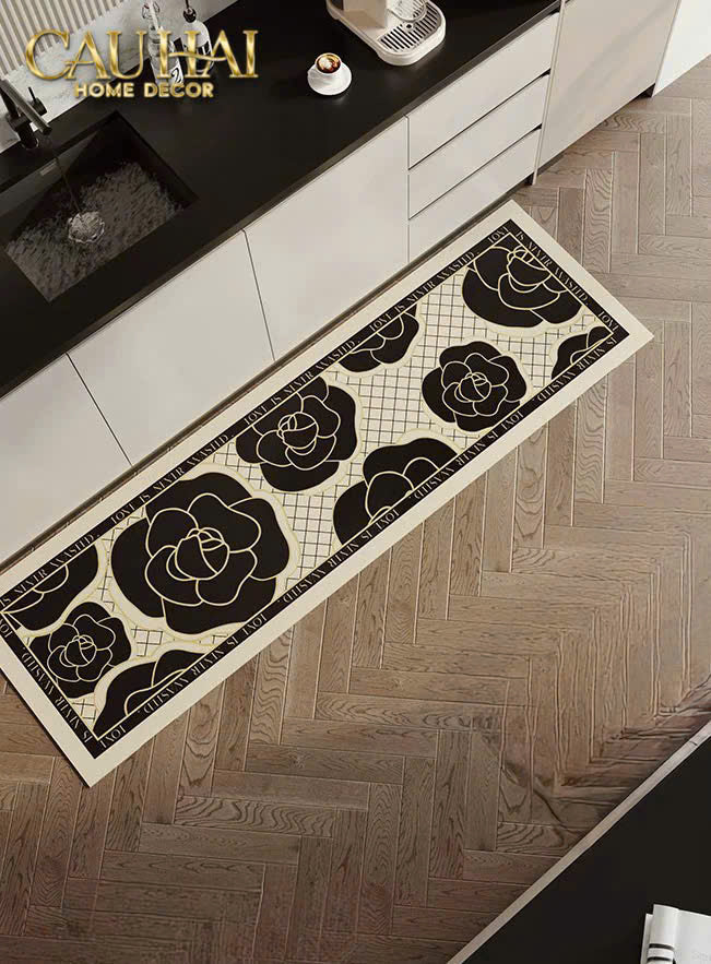 Thảm Bếp Da 150 Black Roses Spell In Bloom - CẬU HAI HOME DECOR
