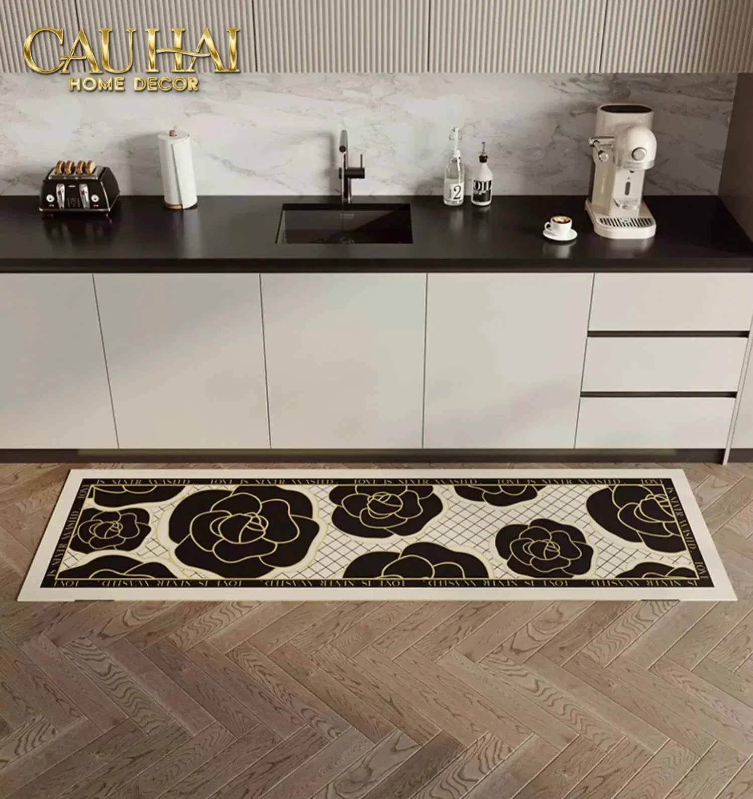 Thảm Bếp Da 45X150 Black Roses Spell In Bloom-CẬU HAI HOME DECOR