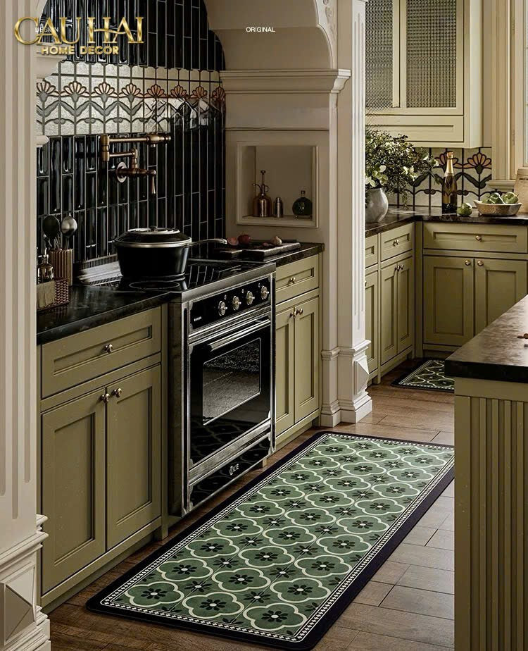 THẢM BẾP MICROFIBER 45X180 - GREEN PETALS - CẬU HAI HOME DECOR