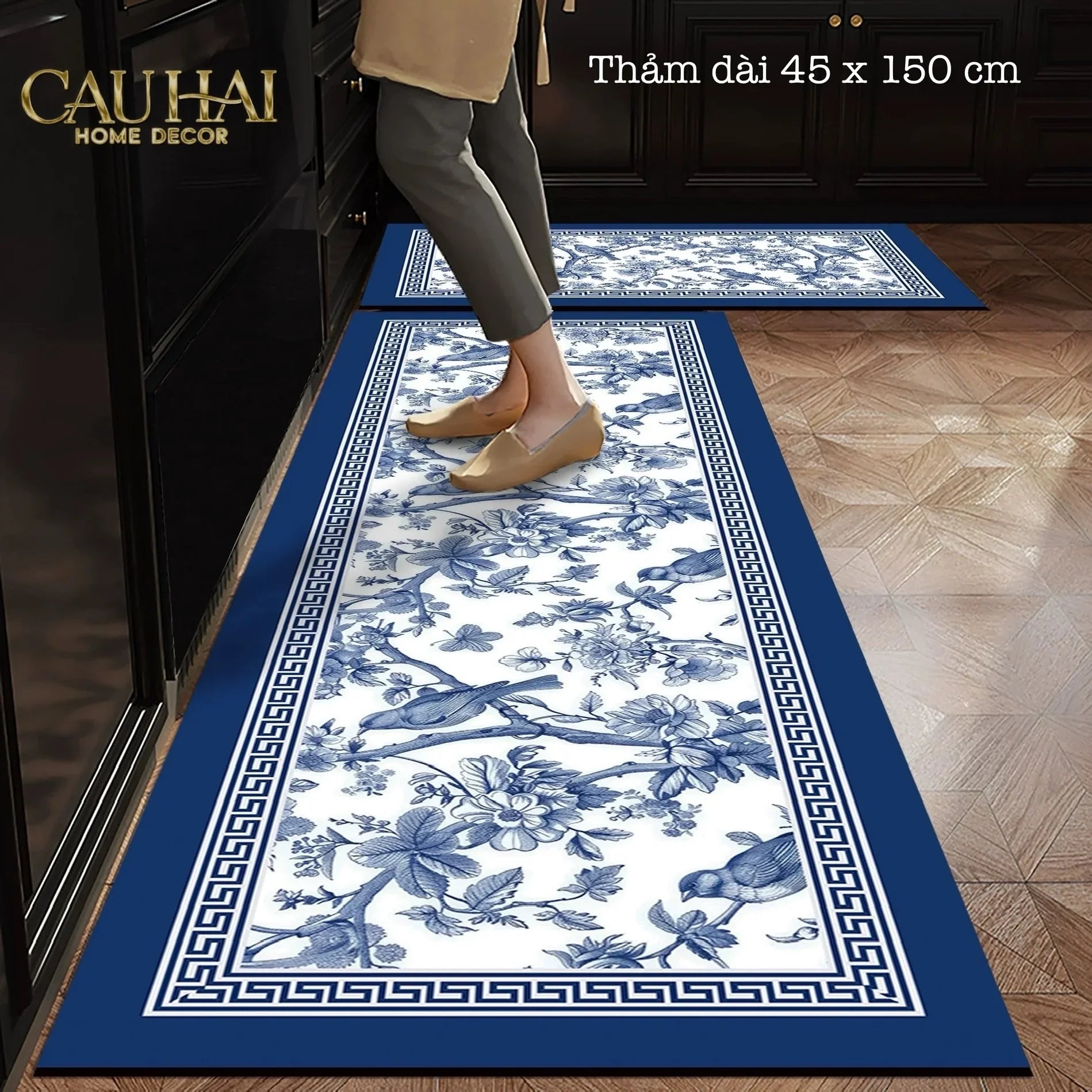 Thảm Bếp Microfiber Gen5 45x150 - Porcelain Revival Art - Indochine Oriental Jardin Kitchen Mat-CẬU HAI HOME DECOR