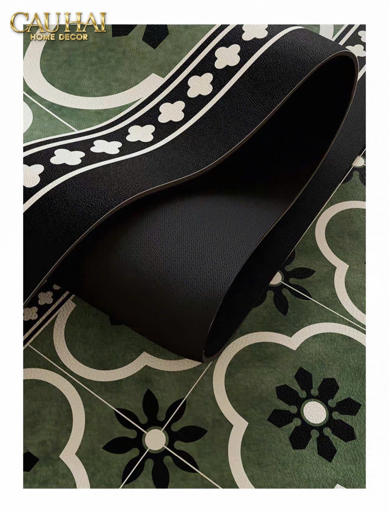 Thảm Bếp Microfiber Gen5 45X180 - Olive Green Petals - CẬU HAI HOME DECOR