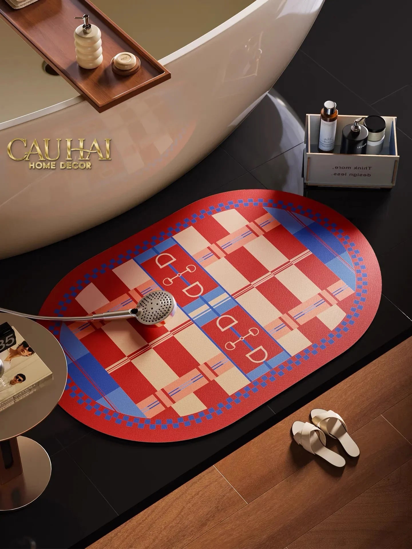 Thảm Cửa / Bathroom Micro-Nappa Gen8 45x90 Rouge Vermillion Équestre Horsebits Signature-CẬU HAI HOME DECOR