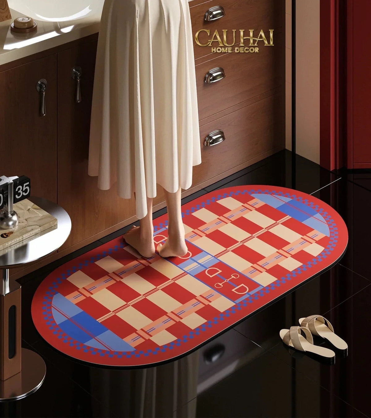Thảm Cửa / Bathroom Micro-Nappa Gen8 45x90 Rouge Vermillion Équestre Horsebits Signature-Thảm cửa / bathroom-CẬU HAI HOME DECOR-CẬU HAI HOME DECOR