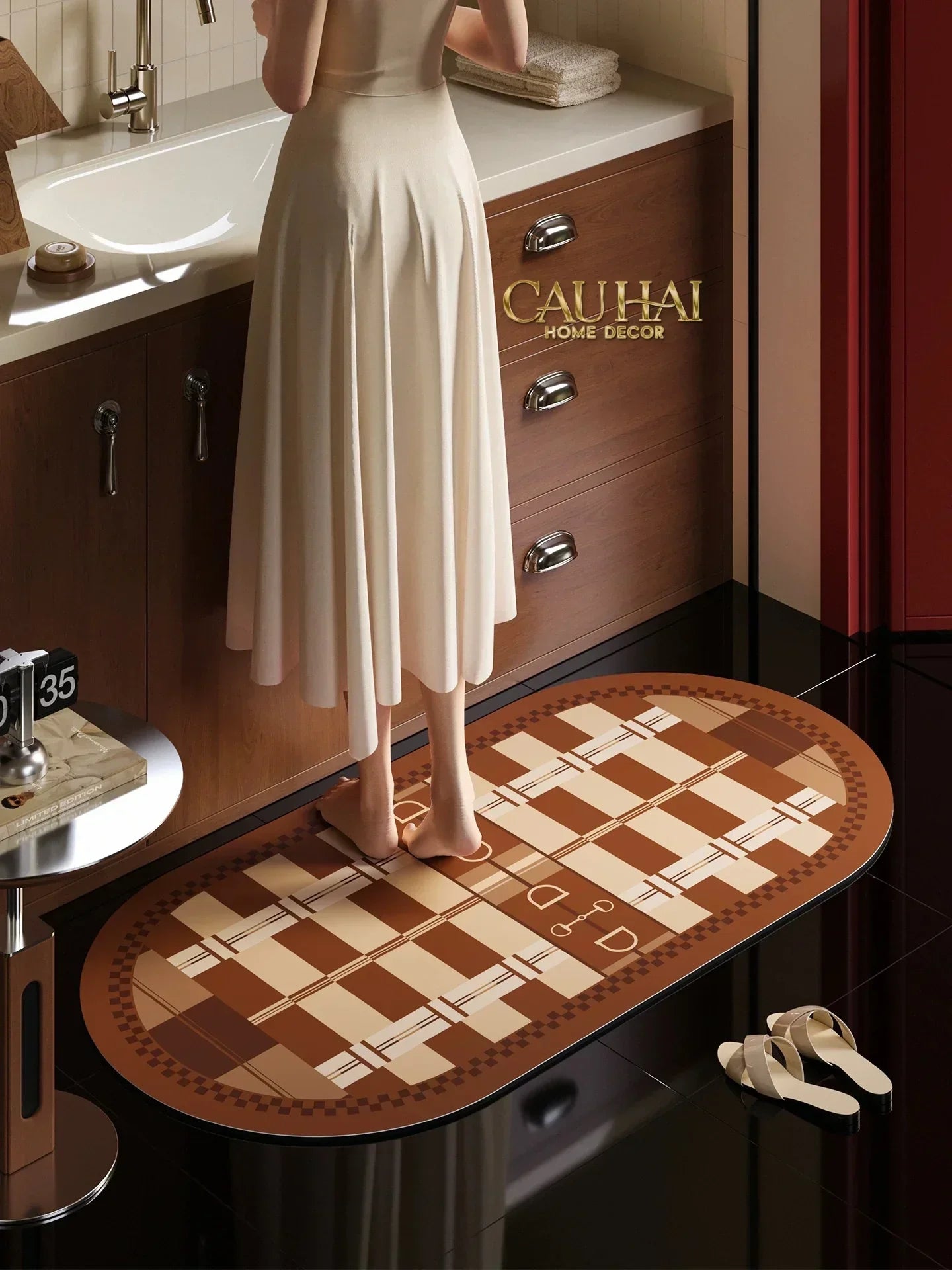 Thảm Cửa / Bathroom Micro-Nappa Gen8 45x90 Rouge Vermillion Équestre Horsebits Signature-CẬU HAI HOME DECOR