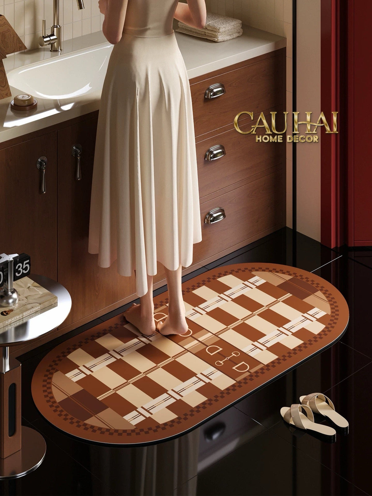 Thảm Cửa / Bathroom Micro-Nappa Gen8 45x90 Rouge Vermillion Équestre Horsebits Signature-Thảm cửa / bathroom-CẬU HAI HOME DECOR-CẬU HAI HOME DECOR