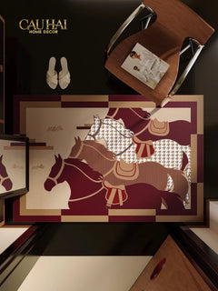 Thảm Cửa Da Cao Cấp - Water & Oil Repellent 60x90 - Rouge de Voyage Équestre · Pied-de-Poule-CẬU HAI HOME DECOR