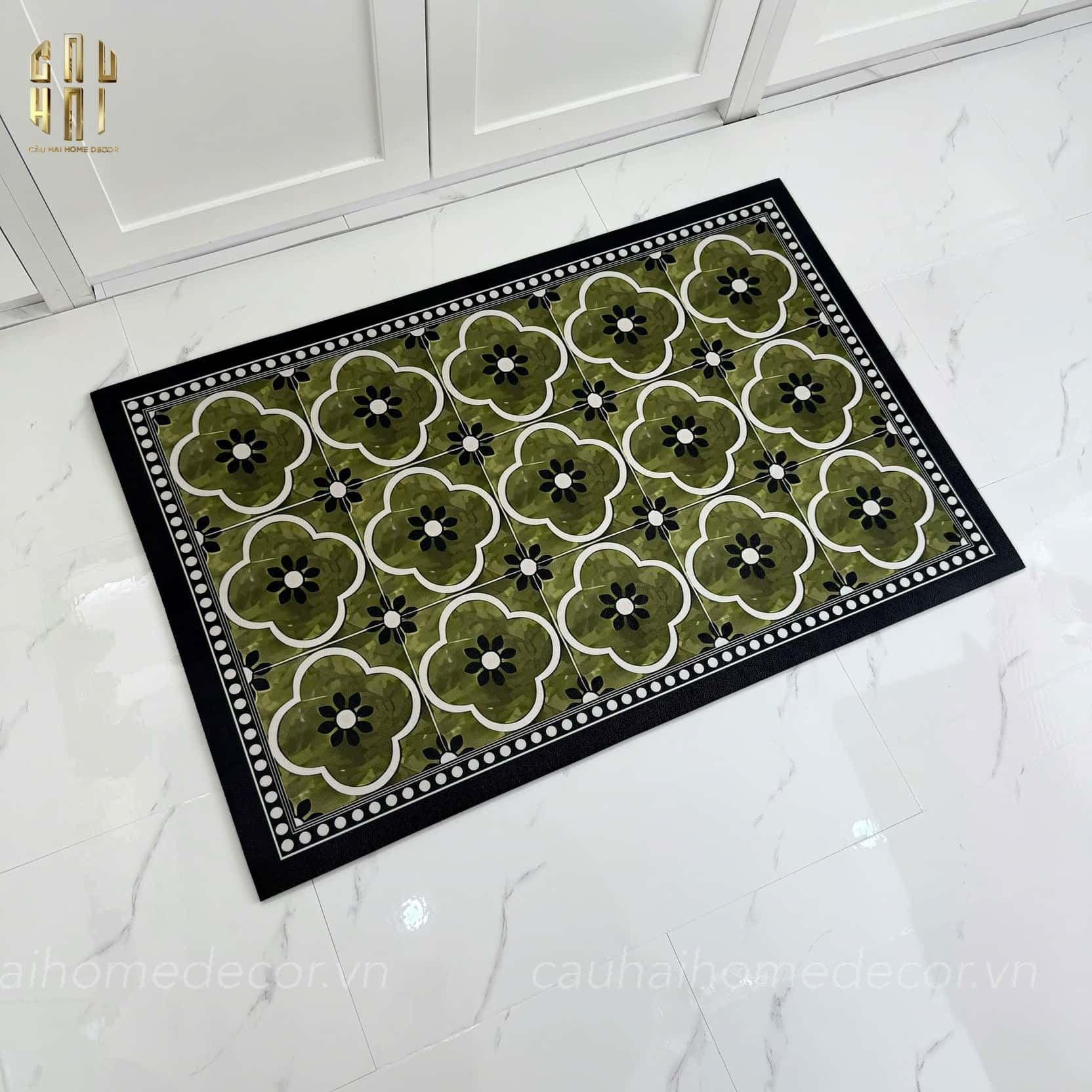 Thảm Cửa Da Chữ Nhật 60X90 - Olive Green Petals - Door Mat-CẬU HAI HOME DECOR