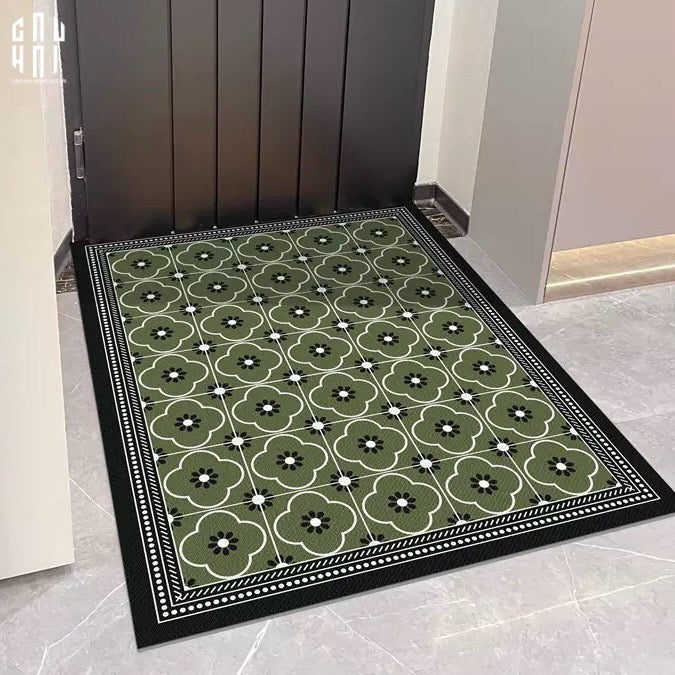 Thảm Cửa Da Chữ Nhật 60X90 - Olive Green Petals - Door Mat-CẬU HAI HOME DECOR