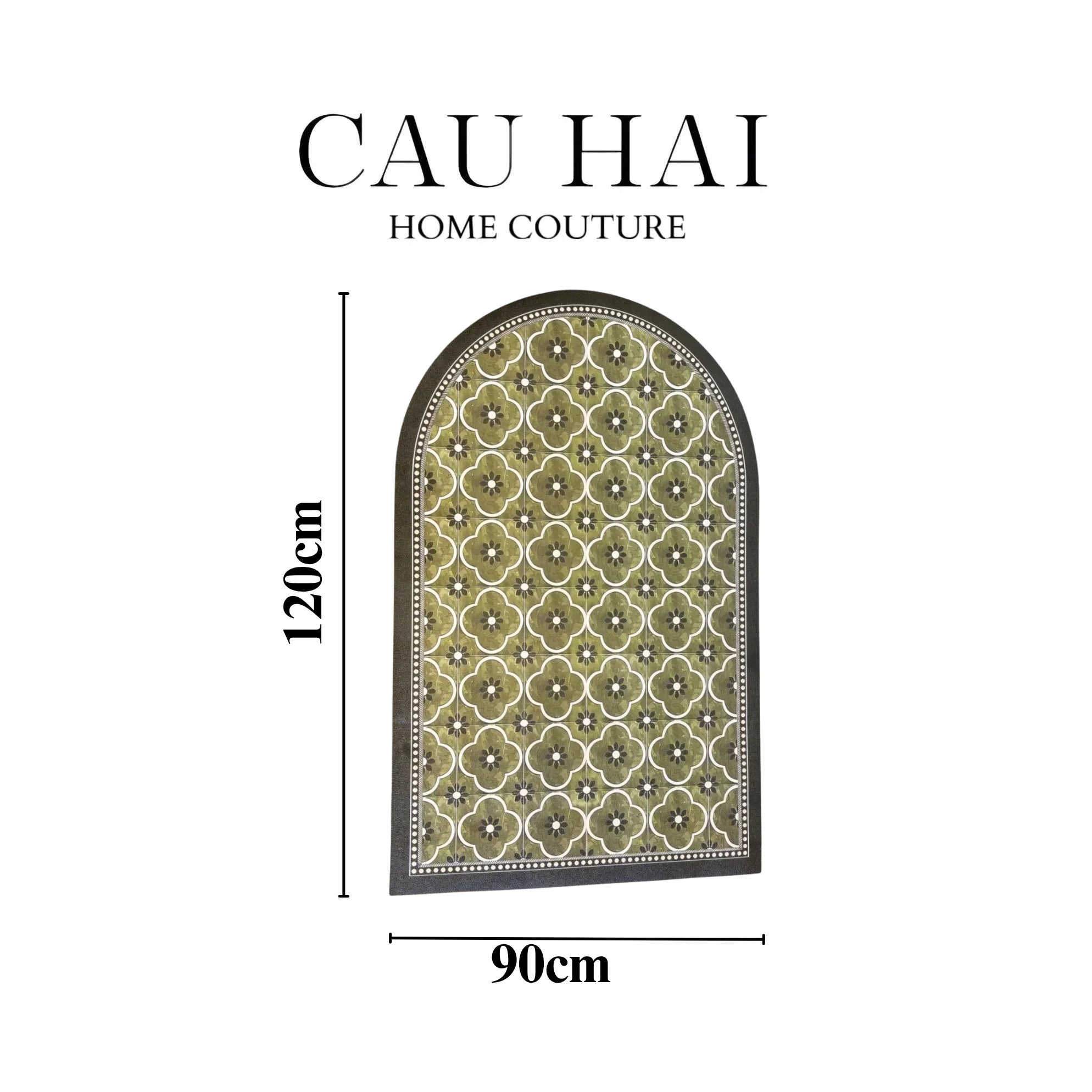 Thảm Cửa Da Oval - 90X120 Olive Green Petals-CẬU HAI HOME DECOR