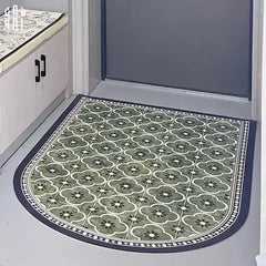 Thảm Cửa Da Oval - 90X120 Olive Green Petals-CẬU HAI HOME DECOR