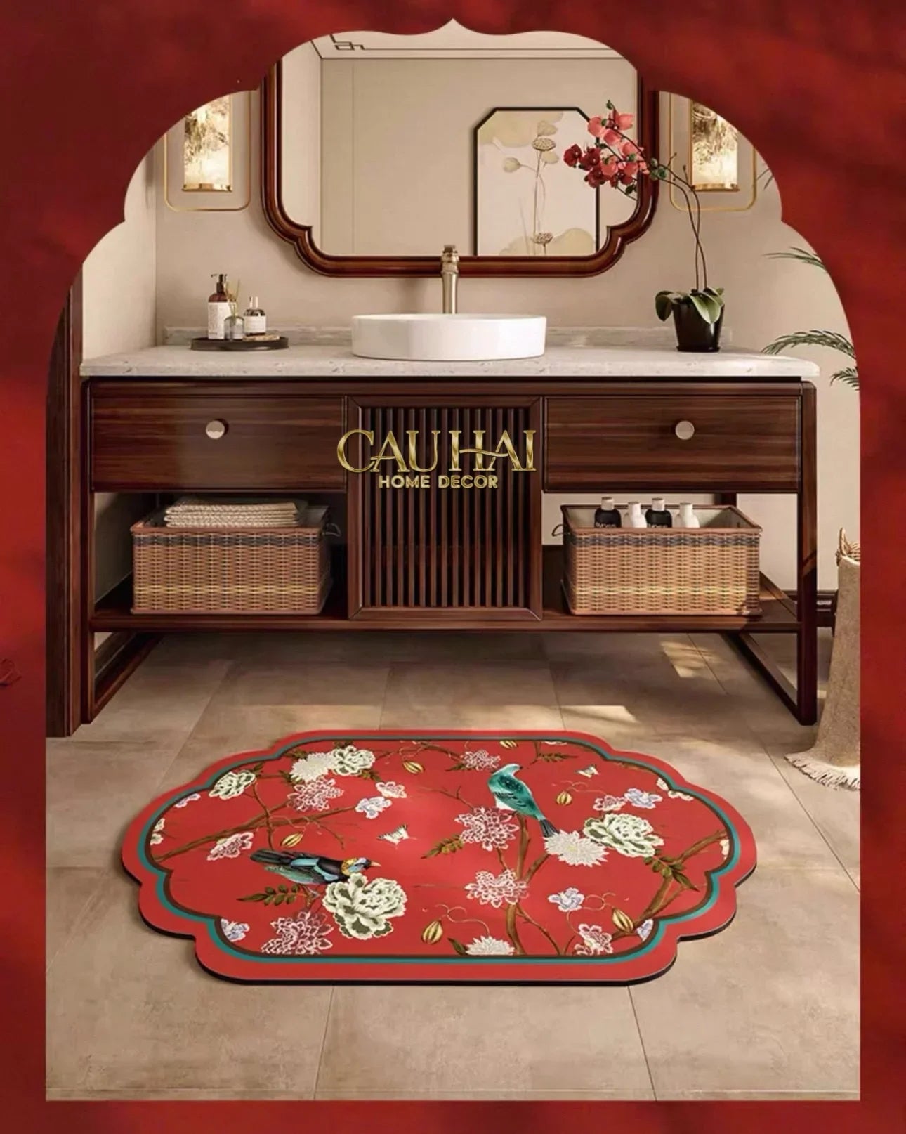 Thảm Cửa Da Thấm Hút Micro-Nappa Gen8 50X80 - Qing Dynasty Crimson Legacy-CẬU HAI HOME DECOR