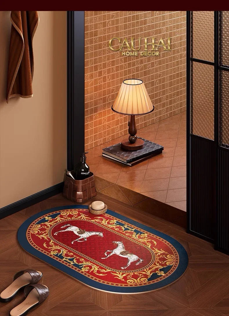 Thảm Cửa Micro-Nappa 50x80 Đôi Ngựa Hoàng Gia Chevaux Royaux Noblesse – Da Thấm Hút-CẬU HAI HOME DECOR
