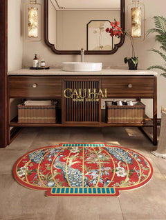 Thảm Cửa Micro Nappa Gen8 50x80 - Khổng Tước Hỷ Mãn Đường - Lantern Dynasty Paon-CẬU HAI HOME DECOR