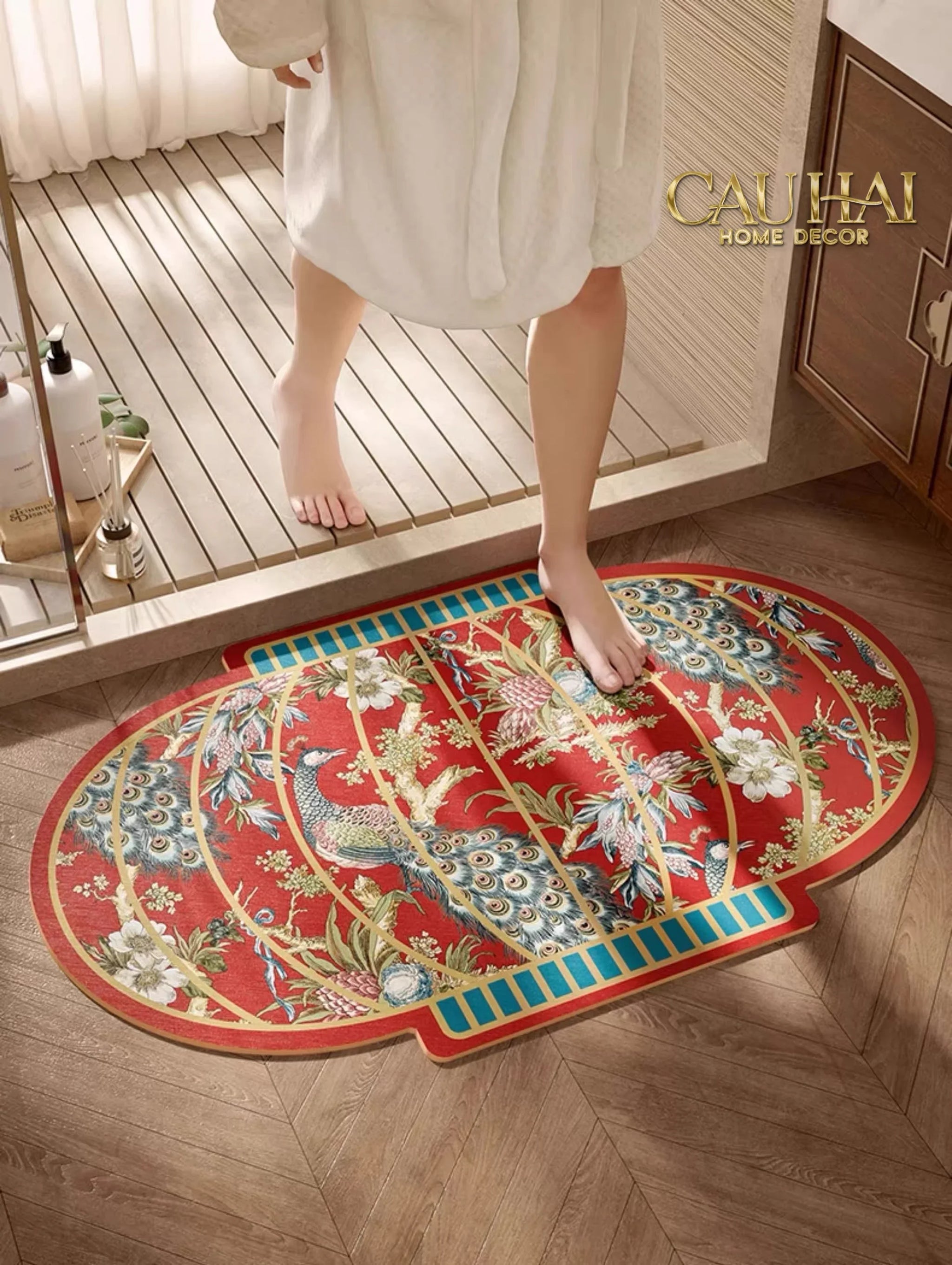 Thảm Cửa Micro Nappa Gen8 50x80 - Khổng Tước Hỷ Mãn Đường - Lantern Dynasty Paon-CẬU HAI HOME DECOR