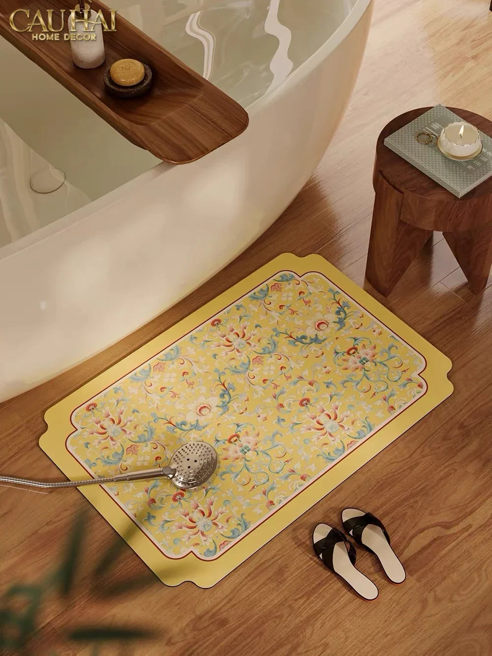 Thảm Cửa Microfiber 50x75 Hoa Văn Đối Xứng - Florals en Pastel Symétrique-CẬU HAI HOME DECOR