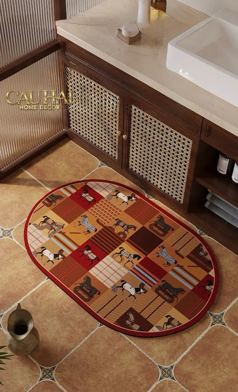 Thảm Cửa Microfiber 50x75 Vermillion Squares Patchwork Équestre-THẢM CỬA-CẬU HAI HOME DECOR-CẬU HAI HOME DECOR